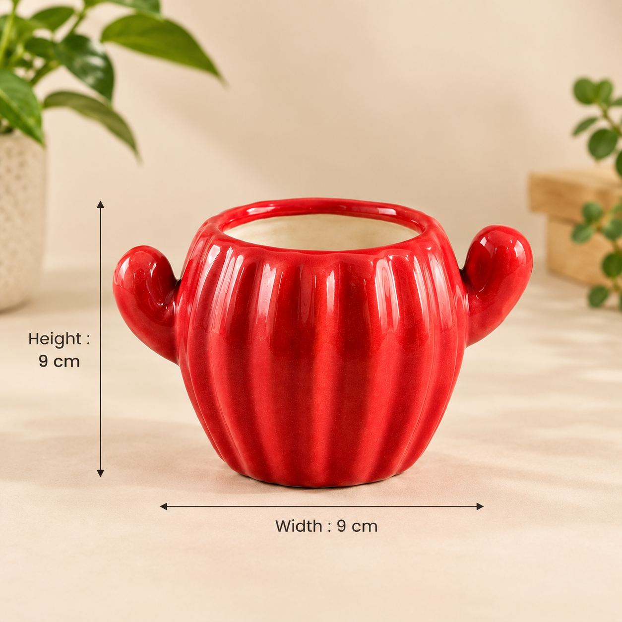 Glossy Red Ceramic Cactus Planter (9cm) Glossy Red Ceramic Cactus Planter (9cm) | Available in Parassala, Trivandrum